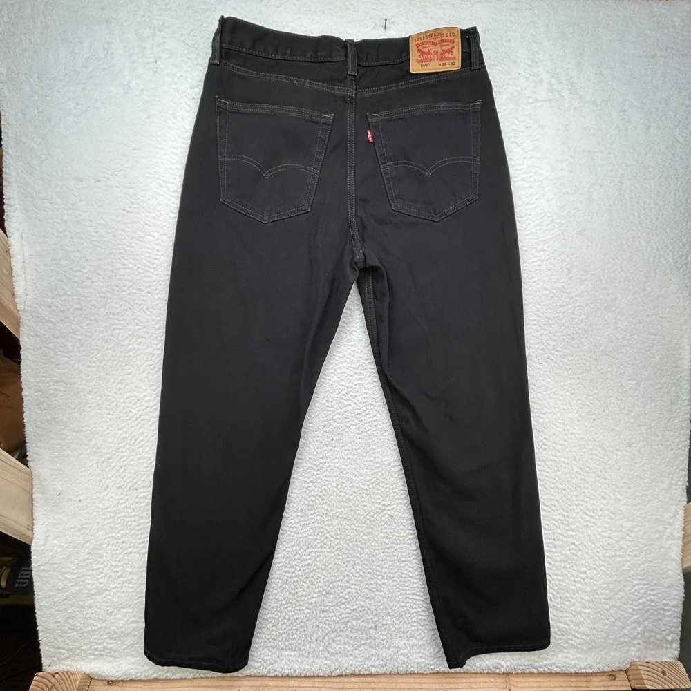 Levi's 550 Jeans Mens 36x32 Relaxed Fit Black Denim Tapered Leg Waterless USA